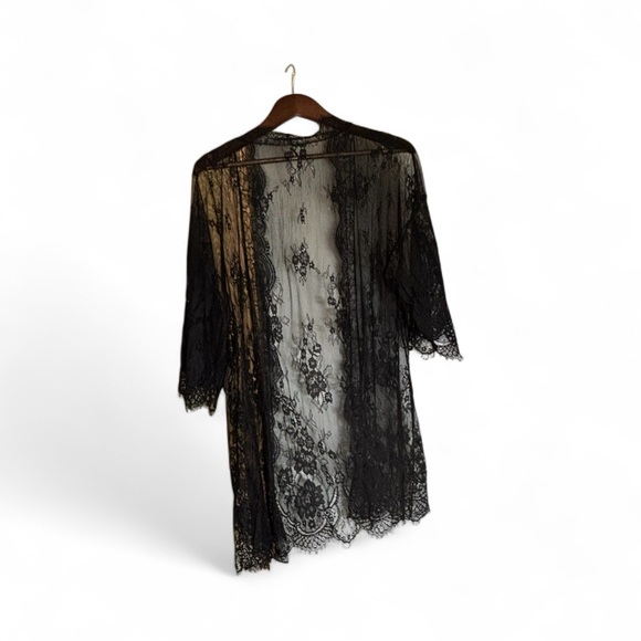 Mavidlove long sleeve Elegant Black Lace Women's Robe Size large - Picture 3 of 9